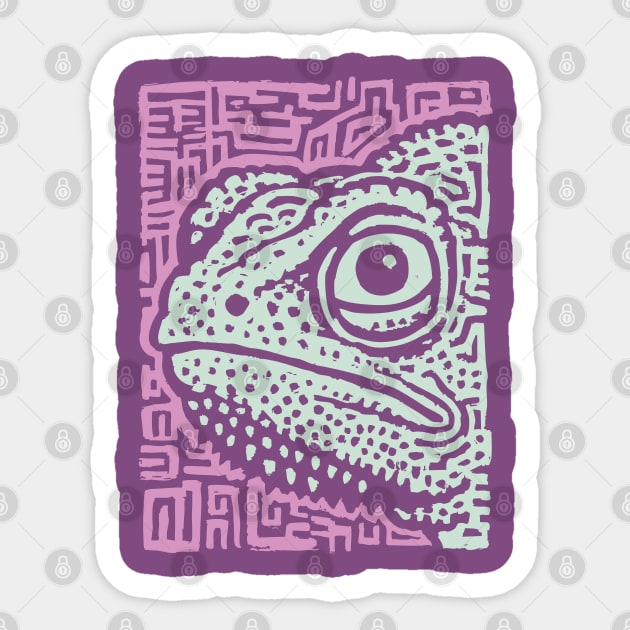 Chameleon Linocut | Tribal Reptile Pattern Sticker by TuncGK